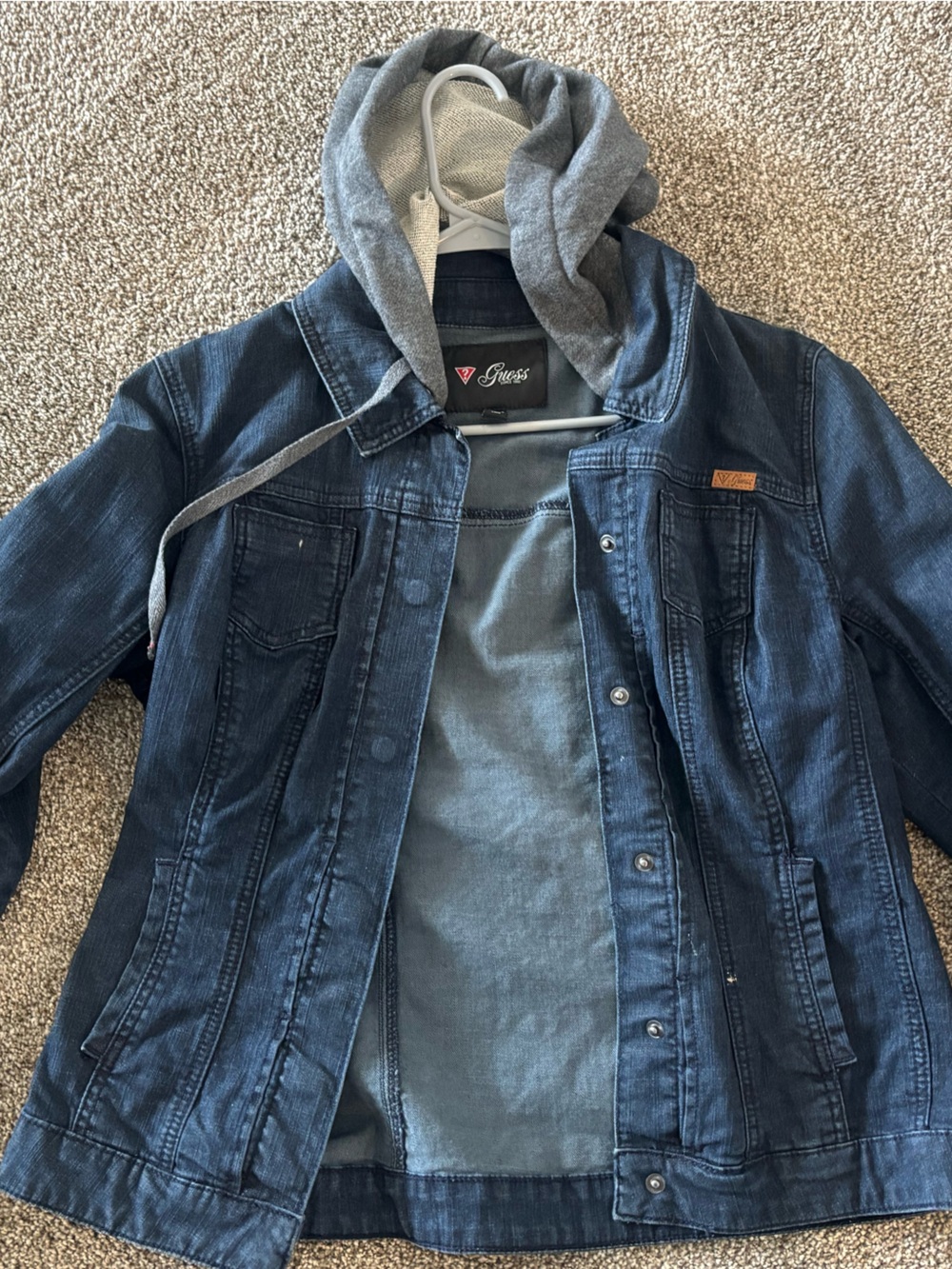 Guess Blue Denim Jacket with Gray Hooded Lining women’s - Picture 1 of 1